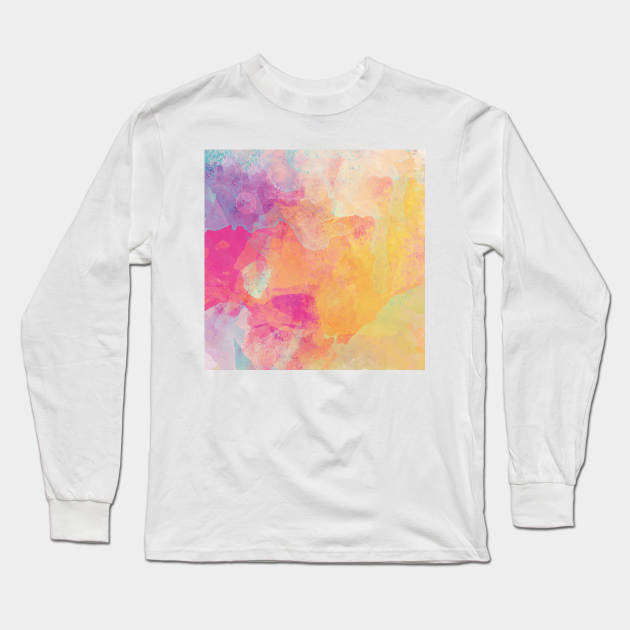 Yellow, Blue, Pink Watercolor Painting Long Sleeve T-Shirt by Sanworld